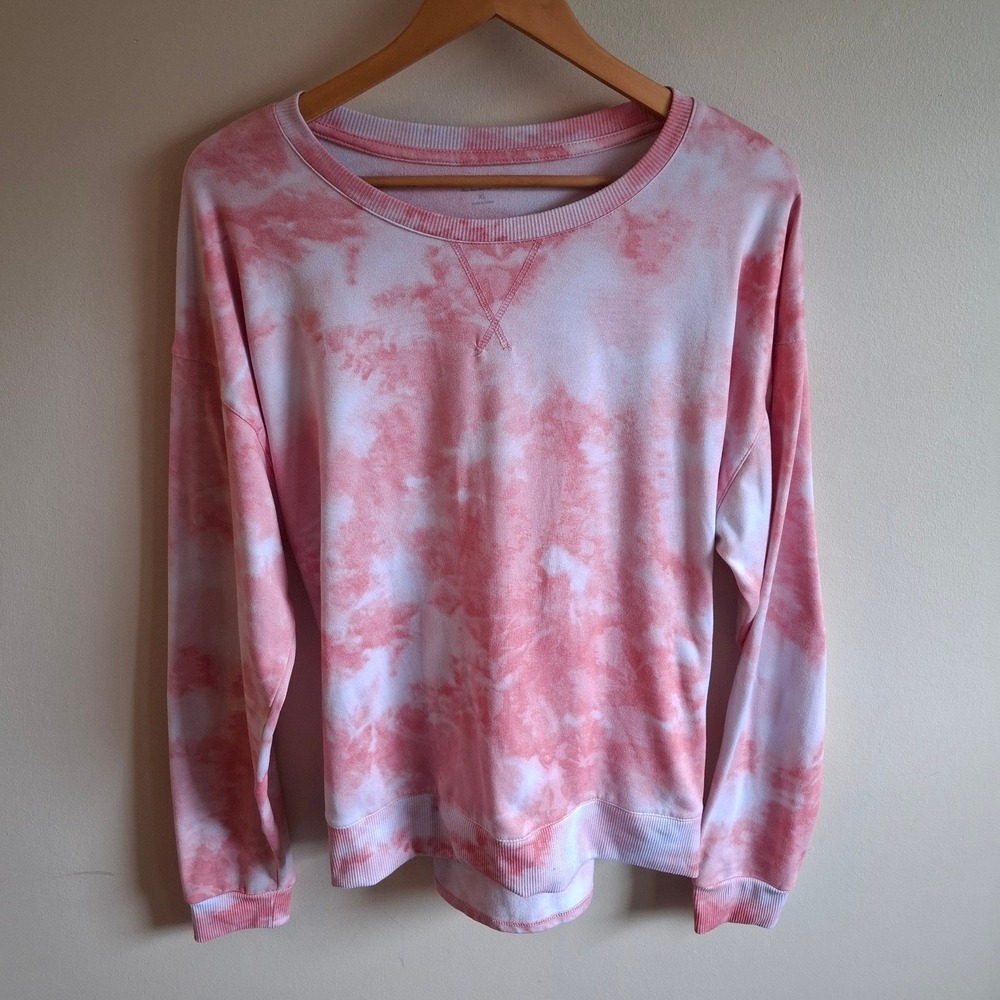 Artsy Watercolor Pink White Tie Dye Sweater Athletic Oversized Waist Tie Sz XL